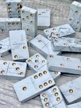 Load image into Gallery viewer, Black & White Marbled Concrete Dominoes Set