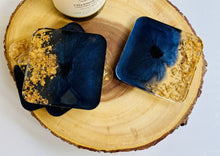 Load image into Gallery viewer, Square Blue &amp; Gold flakes coaster set
