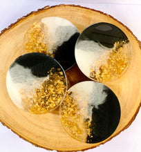 Load image into Gallery viewer, Black, White and Gold Coaster Set