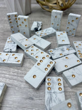 Load image into Gallery viewer, Black &amp; White Marbled Concrete Dominoes Set
