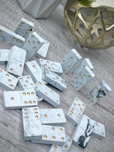 Load image into Gallery viewer, Black &amp; White Marbled Concrete Dominoes Set

