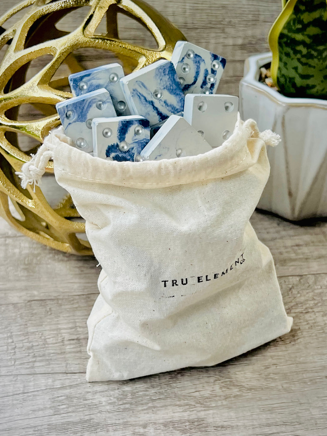 Blue Marbled Concrete Domino Set | Outdoor Game | Minimalist Living