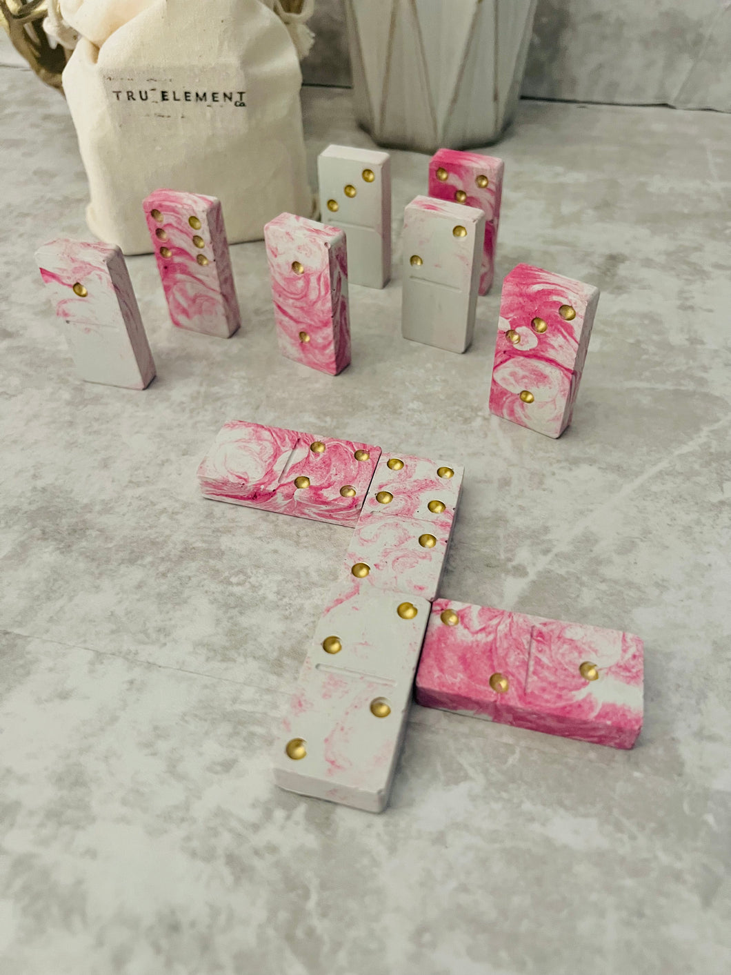 Pink Marbled Concrete Domino Set | Outdoor Game | Minimalist Living