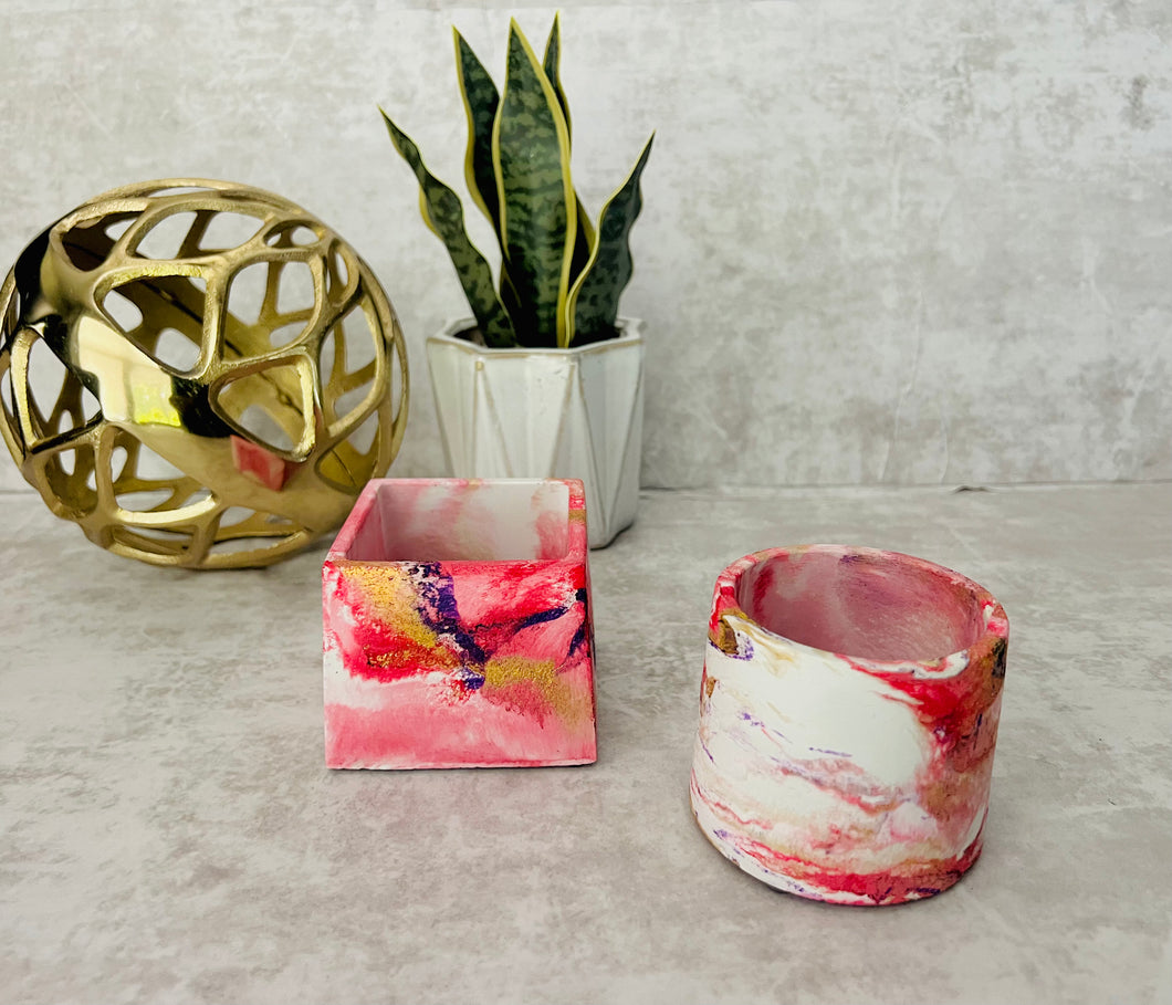 polished concrete plant pots Pink Marbled Concrete Planter | Succulent Pot