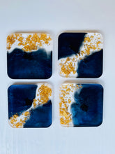 Load image into Gallery viewer, Square Blue &amp; Gold flakes coaster set
