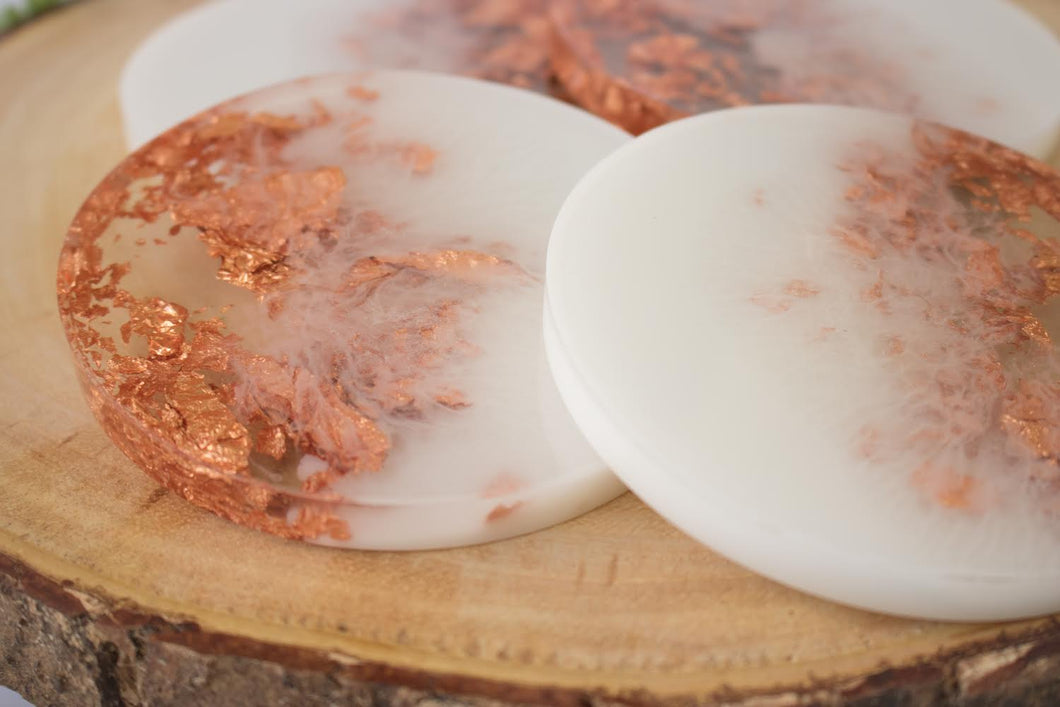 White and Copper Coaster Set