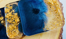 Load and play video in Gallery viewer, Square Blue &amp; Gold flakes coaster set

